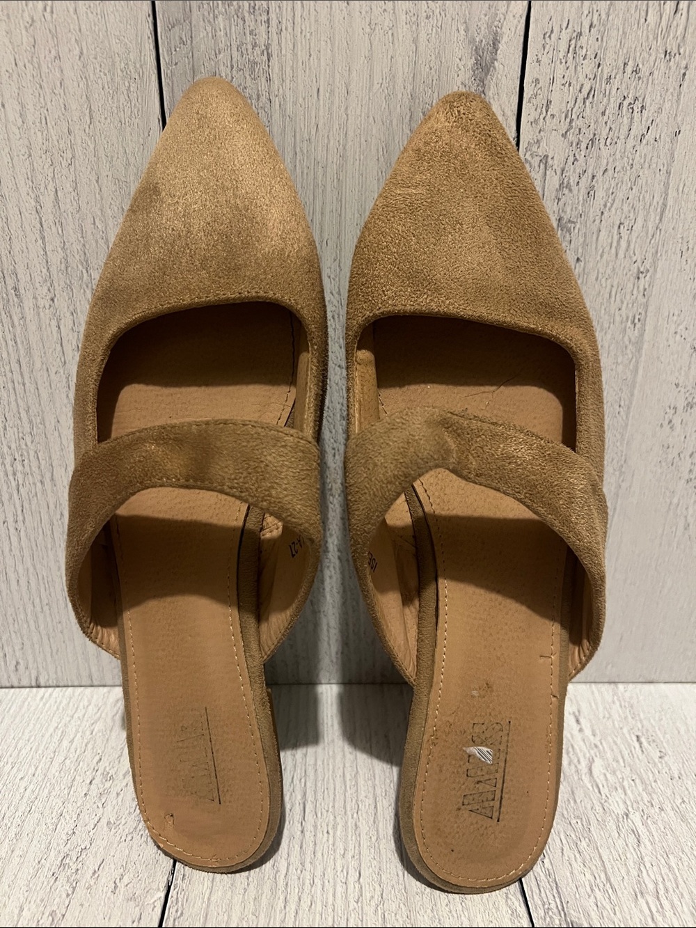 Pointed Tan Suede Mary Jane Slip-On Mules